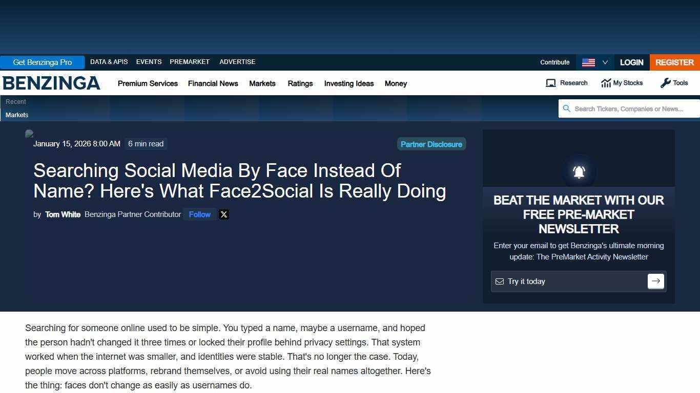 Searching Social Media By Face Instead Of Name? Here's What Face2Social Is Really Doing - Benzinga